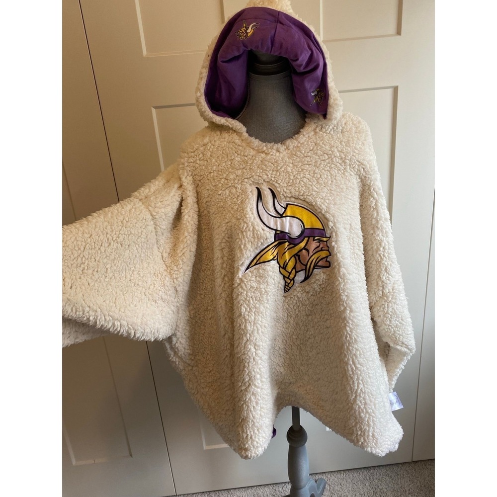 NFL Team MN Vikings Pullover Reversible Oversized Sherpa Hoodie OSFM s58